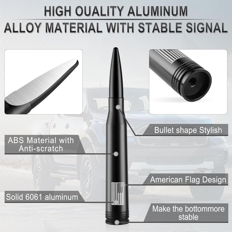 BJSIA American Flag Car Truck Antenna with Valve Stem Caps - Universal Compatible with Ford, Dodge, Chevrolet, GMC, Jeep, Toyota Truck Car Accessories, Heavy Duty Pickup Trucks Accessories - Black - Image 3